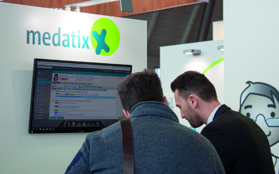 Der medatixx-Messestand auf der MEDIZIN 2018: Viele Besucher informierten sich über die neue Praxissoftware medatixx, einige schlossen sofort einen Vertrag ab. (Foto: © medatixx)